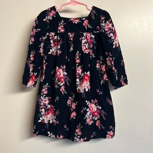 Baby Gap dress 3/4 sleeve corduroy navy floral print dress Sz 4T